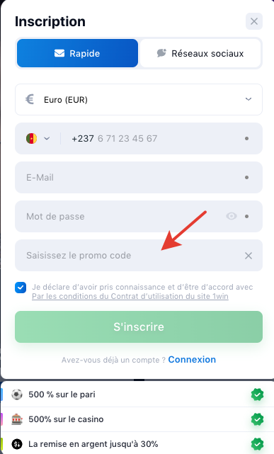 1win Côte d'Ivoire apk — écran d'accueil mobile